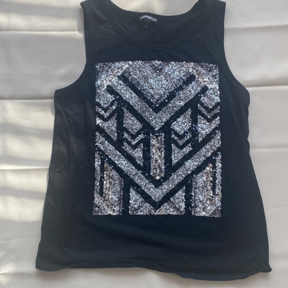 Express Tank Top With Black And Silver Sequin Design